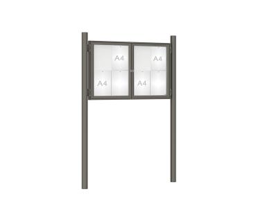 Schaukasten 1000 mit Pfosten Ø 76 mm Farbe:Procity grau|Abmessungen:8 A4 - B 1200 x H 750 mm - 2-flügelig|Pfosten:Pfosten-Set zum Einbetonieren - Ohne Titelleiste