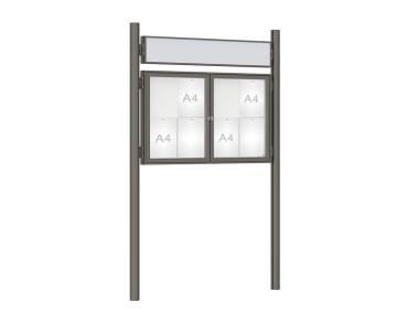 Schaukasten 1000 mit Pfosten Ø 76 mm Farbe:Procity grau|Abmessungen:8 A4 - B 1200 x H 750 mm - 2-flügelig|Pfosten:Pfosten-Set zum Einbetonieren - Mit Titelleiste