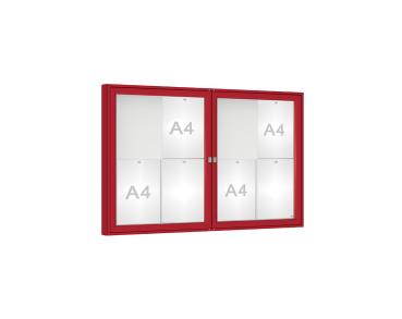 Schaukasten 1000 Farbe:RAL 3004|Verglasung:Plexichocs|Abmessungen:8 A4 - B 1200 x H 750 mm