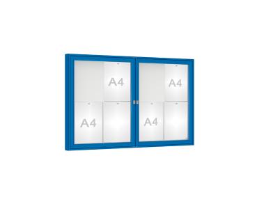Schaukasten 1000 Farbe:RAL 5010|Verglasung:Plexichocs|Abmessungen:8 A4 - B 1200 x H 750 mm