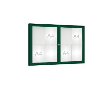Schaukasten 1000 Farbe:RAL 6005|Verglasung:Plexichocs|Abmessungen:8 A4 - B 1200 x H 750 mm