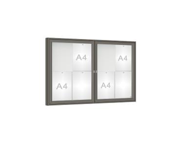 Schaukasten 1000 Farbe:Procity grau|Verglasung:Plexichocs|Abmessungen:8 A4 - B 1200 x H 750 mm