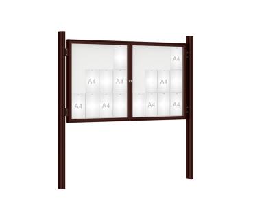 Schaukasten 1000 mit Quatro-Pfosten Farbe:RAL 8017|Abmessungen:24 A4 - B 1800 x H 1050 mm - 2-flügelig|Pfosten:Mittelpfosten zum Einbetonieren - Ohne Titelleiste