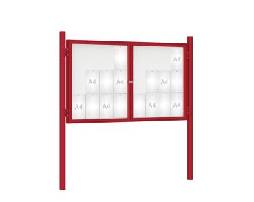 Schaukasten 1000 mit Pfosten Ø 76 mm Farbe:RAL 3004|Abmessungen:24 A4 - B 1800 x H 1050 mm - 2-flügelig|Pfosten:Pfosten-Set zum Einbetonieren - Ohne Titelleiste