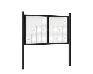Schaukasten 1000 mit Pfosten Ø 76 mm Farbe:RAL 9005|Abmessungen:24 A4 - B 1800 x H 1050 mm - 2-flügelig|Pfosten:Pfosten-Set zum Einbetonieren - Ohne Titelleiste