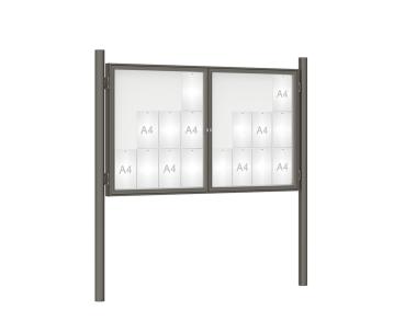 Schaukasten 1000 mit Pfosten Ø 76 mm Farbe:Procity grau|Abmessungen:24 A4 - B 1800 x H 1050 mm - 2-flügelig|Pfosten:Pfosten-Set zum Einbetonieren - Ohne Titelleiste