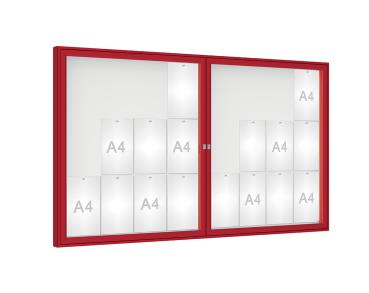 Schaukasten 1000 Farbe:RAL 3004|Verglasung:Plexichocs|Abmessungen:24 A4 – B 1800 x H 1050 mm