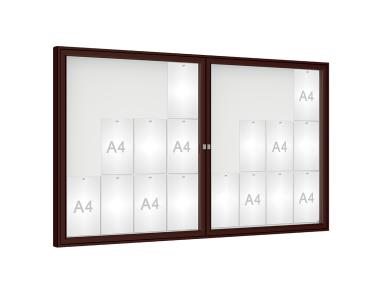 Schaukasten 1000 Farbe:RAL 8017|Verglasung:Plexichocs|Abmessungen:24 A4 – B 1800 x H 1050 mm
