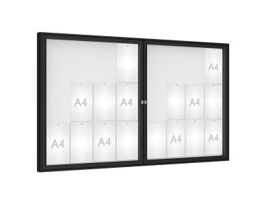 Schaukasten 1000 Farbe:RAL 9005|Verglasung:Plexichocs|Abmessungen:24 A4 – B 1800 x H 1050 mm