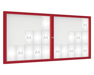 Schaukasten 1000 Farbe:RAL 3004|Verglasung:Plexichocs|Abmessungen:30 A4 - B 2250 x H 1050 mm