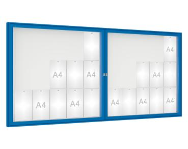 Schaukasten 1000 Farbe:RAL 5010|Verglasung:Plexichocs|Abmessungen:30 A4 - B 2250 x H 1050 mm