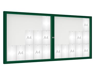 Schaukasten 1000 Farbe:RAL 6005|Verglasung:Plexichocs|Abmessungen:30 A4 - B 2250 x H 1050 mm