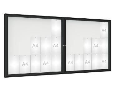 Schaukasten 1000 Farbe:RAL 9005|Verglasung:Plexichocs|Abmessungen:30 A4 - B 2250 x H 1050 mm