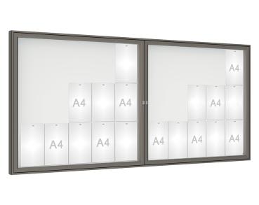 Schaukasten 1000 Farbe:Procity grau|Verglasung:Plexichocs|Abmessungen:30 A4 - B 2250 x H 1050 mm