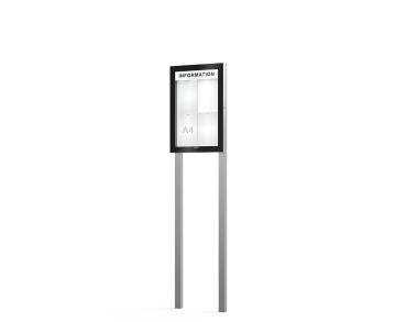 Schaukasten Edge Bautiefen 54 mm mit Pfosten Titelleisten:Mit Titelleiste|Abmessungen:4 A4 - B 530 x H 760 mm