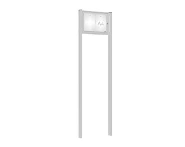 Schaukasten Tradition mit Pfosten Farbe:Silber eloxiert|Abmessungen:2 A4 - B 550 x H 400 mm - Flügeltür|Pfosten:Mittelpfosten zum Einbetonieren