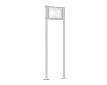 Schaukasten Tradition mit Pfosten Farbe:Silber eloxiert|Abmessungen:2 A4 - B 550 x H 400 mm - Flügeltür|Pfosten:Pfosten-Set auf Bodenplatten