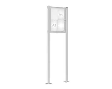 Schaukasten Tradition mit Pfosten Farbe:Silber eloxiert|Abmessungen:4 A4 - B 550 x H 750 mm - Flügeltür|Pfosten:Pfosten-Set auf Bodenplatten