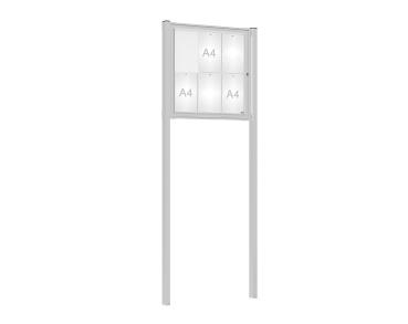 Schaukasten Tradition mit Pfosten Farbe:Silber eloxiert|Abmessungen:6 A4 - B 750 x H 750 mm - Flügeltür|Pfosten:Mittelpfosten zum Einbetonieren