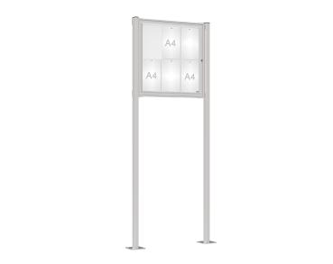 Schaukasten Tradition mit Pfosten Farbe:Silber eloxiert|Abmessungen:6 A4 - B 750 x H 750 mm - Flügeltür|Pfosten:Pfosten-Set auf Bodenplatten
