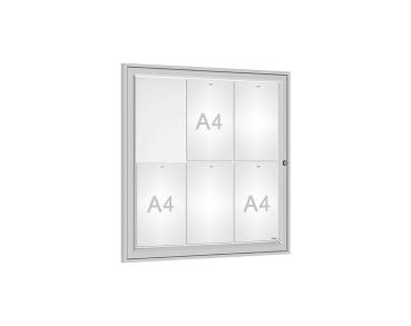 Schaukasten Tradition Farbe:Silber eloxiert|Abmessungen:6 A4 - B 750 x H 750 mm
