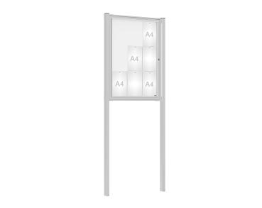 Schaukasten Tradition mit Pfosten Farbe:Silber eloxiert|Abmessungen:9 A4 - B 750 x H 1050 mm - Flügeltür|Pfosten:Mittelpfosten zum Einbetonieren