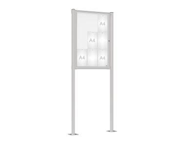 Schaukasten Tradition mit Pfosten Farbe:Silber eloxiert|Abmessungen:9 A4 - B 750 x H 1050 mm - Flügeltür|Pfosten:Pfosten-Set auf Bodenplatten
