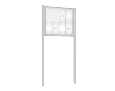 Schaukasten Tradition mit Pfosten Farbe:Silber eloxiert|Abmessungen:8 A4 - B 980 x H 830 mm - Flügeltür|Pfosten:Pfosten-Set zum Einbetonieren