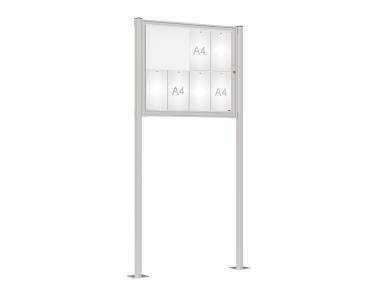 Schaukasten Tradition mit Pfosten Farbe:Silber eloxiert|Abmessungen:8 A4 - B 980 x H 830 mm - Flügeltür|Pfosten:Pfosten-Set auf Bodenplatten