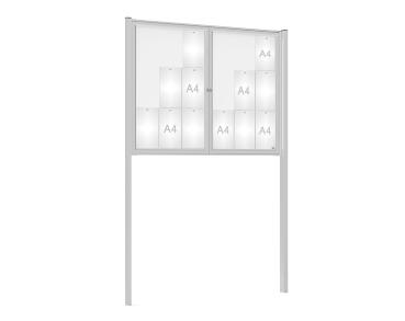 Schaukasten Tradition mit Pfosten Farbe:Silber eloxiert|Abmessungen:18 A4 - B 1400 x H 1050 mm - 2-flügelig|Pfosten:Pfosten-Set zum Einbetonieren
