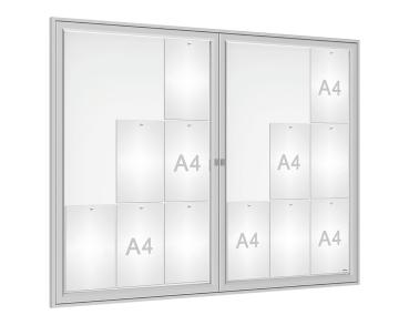 Schaukasten Tradition Farbe:Silber eloxiert|Abmessungen:18 A4 - B 1400 x H 1050 mm