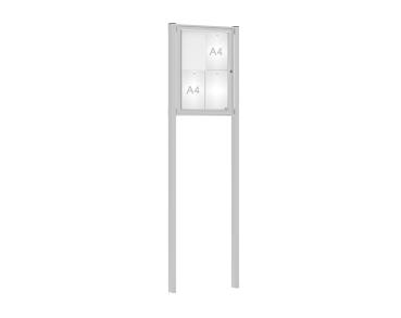 Schaukasten Klassik mit Pfosten Farbe:Silber eloxiert|Abmessungen:4 A4 - B 550 x H 750 mm - Flügeltür|Pfosten:Mittelpfosten zum Einbetonieren