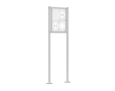 Schaukasten Klassik mit Pfosten Farbe:Silber eloxiert|Abmessungen:4 A4 - B 550 x H 750 mm - Flügeltür|Pfosten:Pfosten-Set auf Bodenplatten