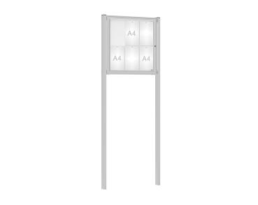 Schaukasten Klassik mit Pfosten Farbe:Silber eloxiert|Abmessungen:6 A4 - B 750 x H 750 mm - Flügeltür|Pfosten:Mittelpfosten zum Einbetonieren