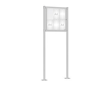 Schaukasten Klassik mit Pfosten Farbe:Silber eloxiert|Abmessungen:6 A4 - B 750 x H 750 mm - Flügeltür|Pfosten:Pfosten-Set auf Bodenplatten