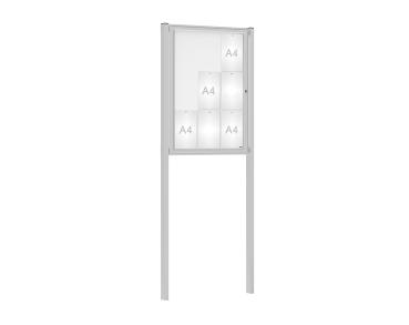 Schaukasten Klassik mit Pfosten Farbe:Silber eloxiert|Abmessungen:9 A4 - B 750 x H 1050 mm - Flügeltür|Pfosten:Mittelpfosten zum Einbetonieren