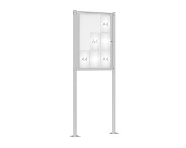 Schaukasten Klassik mit Pfosten Farbe:Silber eloxiert|Abmessungen:9 A4 - B 750 x H 1050 mm - Flügeltür|Pfosten:Pfosten-Set auf Bodenplatten