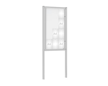 Schaukasten Klassik mit Pfosten Farbe:Silber eloxiert|Abmessungen:12 A4 - B 750 x H 1350 mm - Flügeltür|Pfosten:Mittelpfosten zum Einbetonieren