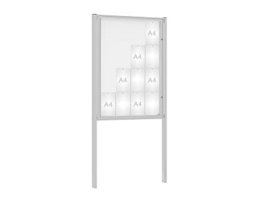 Schaukasten Klassik mit Pfosten Farbe:Silber eloxiert|Abmessungen:16 A4 - B 1000 x H 1350 mm - Flügeltür|Pfosten:Mittelpfosten zum Einbetonieren