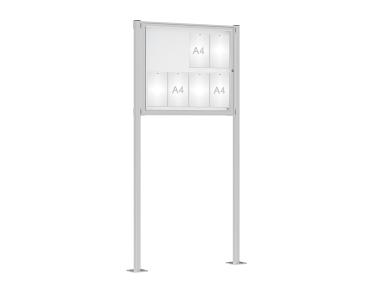 Schaukasten Klassik mit Pfosten Farbe:Silber eloxiert|Abmessungen:8 A4 - B 980 x H 830 mm - Flügeltür|Pfosten:Pfosten-Set auf Bodenplatten