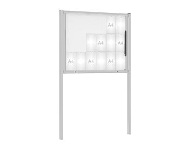 Schaukasten Klassik mit Pfosten Farbe:Silber eloxiert|Abmessungen:18 A4 - B 1330 x H 1080 mm - Klapptür|Pfosten:Mittelpfosten zum Einbetonieren