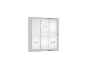 Schaukasten Klassik Farbe:Silber eloxiert|Verglasung:Securitglas|Abmessungen:6 A4 - B 750 x H 750 mm