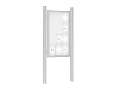 Schaukasten 1000 mit Quatro-Pfosten Farbe:Silber eloxiert|Abmessungen:12 A4 - B 750 x H 1350 mm - Flügeltür|Pfosten:Mittelpfosten zum Einbetonieren - Ohne Titelleiste