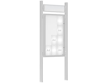 Schaukasten 1000 mit Quatro-Pfosten Farbe:Silber eloxiert|Abmessungen:12 A4 - B 750 x H 1350 mm - Flügeltür|Pfosten:Mittelpfosten zum Einbetonieren - Mit Titelleiste