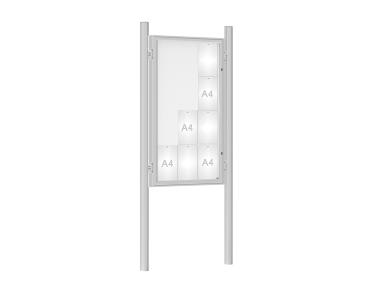 Schaukasten 1000 mit Pfosten Ø 76 mm Farbe:Silber eloxiert|Abmessungen:12 A4 - B 750 x H 1350 mm - Flügeltür|Pfosten:Pfosten-Set zum Einbetonieren - Ohne Titelleiste
