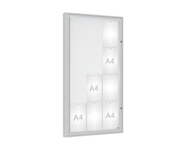 Schaukasten 1000 Farbe:Silber eloxiert|Verglasung:Plexichocs|Abmessungen:12 A4 – B 750 x H 1350 mm
