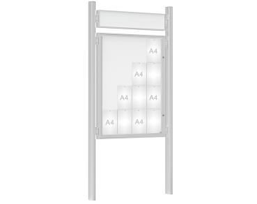 Schaukasten 1000 mit Quatro-Pfosten Farbe:Silber eloxiert|Abmessungen:16 A4 - B 1000 x H 1350 mm - Flügeltür|Pfosten:Mittelpfosten zum Einbetonieren - Mit Titelleiste