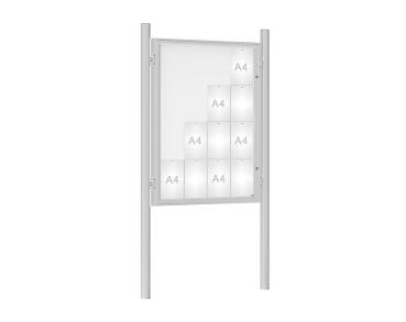 Schaukasten 1000 mit Pfosten Ø 76 mm Farbe:Silber eloxiert|Abmessungen:16 A4 - B 1000 x H 1350 mm - Flügeltür|Pfosten:Pfosten-Set zum Einbetonieren - Ohne Titelleiste