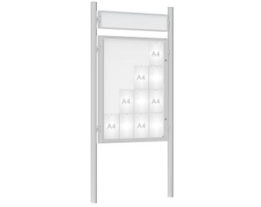 Schaukasten 1000 mit Pfosten Ø 76 mm Farbe:Silber eloxiert|Abmessungen:16 A4 - B 1000 x H 1350 mm - Flügeltür|Pfosten:Pfosten-Set zum Einbetonieren - Mit Titelleiste