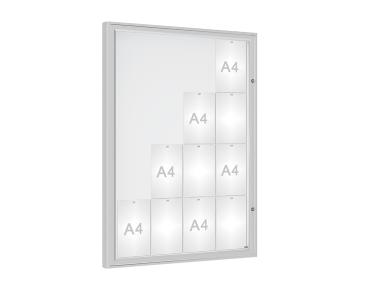Schaukasten 1000 Farbe:Silber eloxiert|Verglasung:Plexichocs|Abmessungen:16 A4 – B 1000 x H 1350 mm